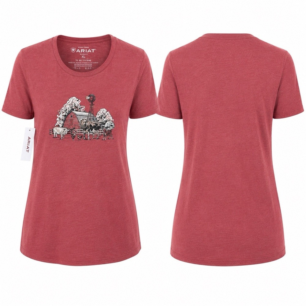 Ariat Barnyard Farm Graphic T-Shirt Women’s Small Red Clay Heather NWT